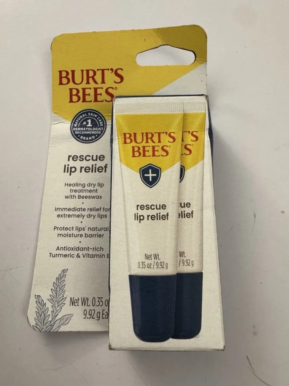 Burt's Bees Rescue Lip Relief Twin Pack Healing Dry Lip Treatment Beeswax BV12